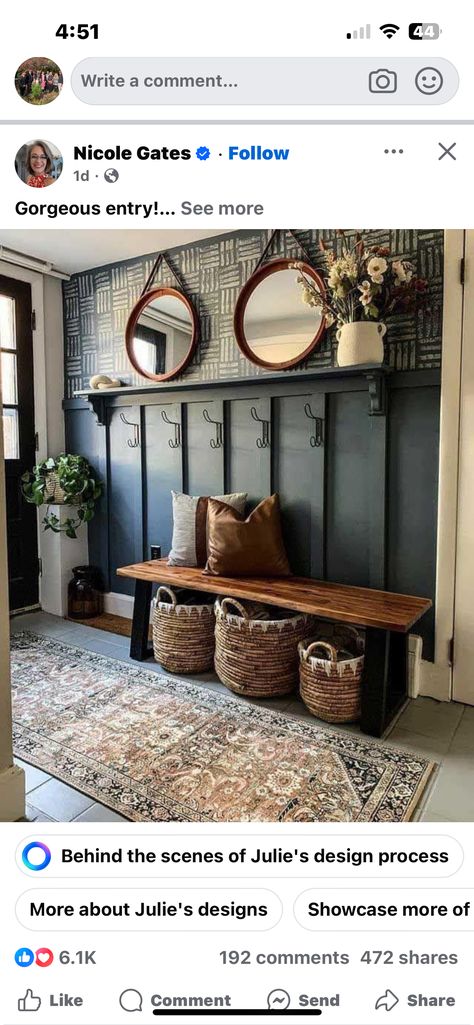 Entryway Style, Mudroom Entryway, Mudroom Decor, 1930s House, Board And Batten Wall, Modern Entryway, Home Inspo, Farmhouse Interior, Board And Batten