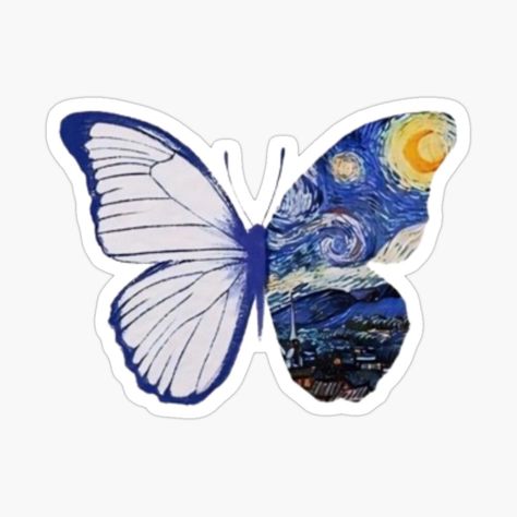 Get my art printed on awesome products. Support me at Redbubble #RBandME: https://www.redbubble.com/i/sticker/Butterfly-van-gogh-starry-night-tattoo-design-by-Citybubbleds/160194728.EJUG5?asc=u Van Gogh Starry Night Tattoo, Starry Night Tattoo, Van Gogh Tattoo, Night Tattoo, Butterfly Books, Fabric Crafts Diy, Work Stickers, Pop Stickers, Arte Van Gogh