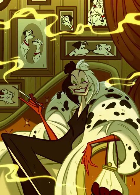 Evil Disney, Cruella Deville, Disney Wall, Disney Artwork, Disney Favorites, Old Disney, 101 Dalmatians, Classic Horror, Disney Drawings