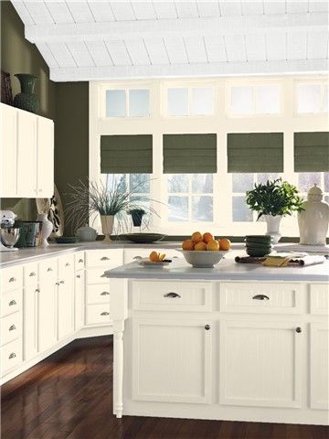 Benjamin Moore Green Colors, Oxford White Benjamin Moore, Benjamin Moore Green Paint, Benjamin Moore Green Paint Colors, Eclectic Modern Decor, Benjamin Moore Green, Benjamin Moore Kitchen, Palladian Blue, Color Combinations Paint