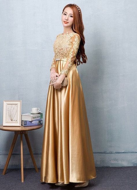 Evening long gowns Gold Evening Dress, Gorgeous Wedding Dress Princesses, Vestidos Maxi, Prom Dress Lace, Princess Bridal Gown, Gold Evening Dresses, Most Beautiful Wedding Dresses, Banquet Dresses, Mother Wedding Dress