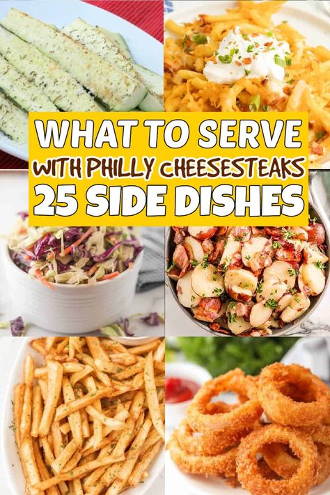 Sides for Philly Cheesesteaks - grillonadime.com Sides With Cheesesteaks, Sides To Go With Philly Cheese Steak, What Goes With Philly Cheese Steak, What To Serve With Philly Cheese Steak Sandwiches, Side Dishes For Cheese Steaks, Side Dishes For Philly Cheese Steak, What To Serve With Philly Cheese Steak, Philly Cheese Steak Sides Dishes, Sides With Philly Cheese Steak