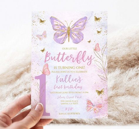 Party Central: Kid's Birthday Bash Invite Butterfly First Birthday, Butterfly Themed Birthday Party, Pastel Butterfly, Butterfly Invitations, Butterfly Birthday Party, Diy Invitation, Colorful Invitations, Pastel Butterflies, Turning One