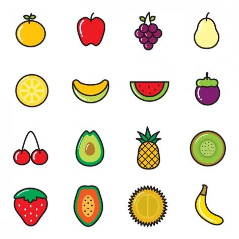 Fruit Simple Drawing, Fruit Doodle, Fish Background, Vegetable Illustration, Fruit Icons, Fruit Vector, Food Fruit, Exotic Fruit, Tropical Fruits