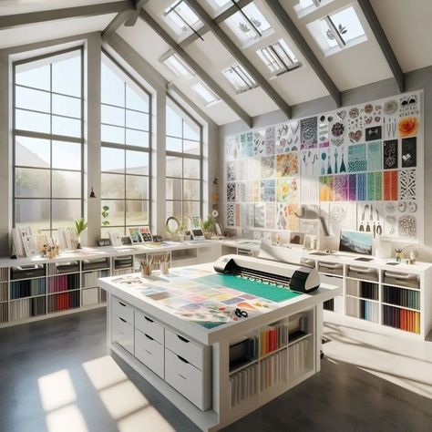 AI image of my future Cricut Room 💕 Manifesting Cricut Room Modern Design with High Ceiling - via Bing.com Cricut Room, Small Cottage House, Easy Pumpkin Pie Recipe, Pumpkin Pie From Scratch, Neapolitan Cake, Room Modern Design, Beautiful Office Spaces, Ken Takakura, Craft Studios