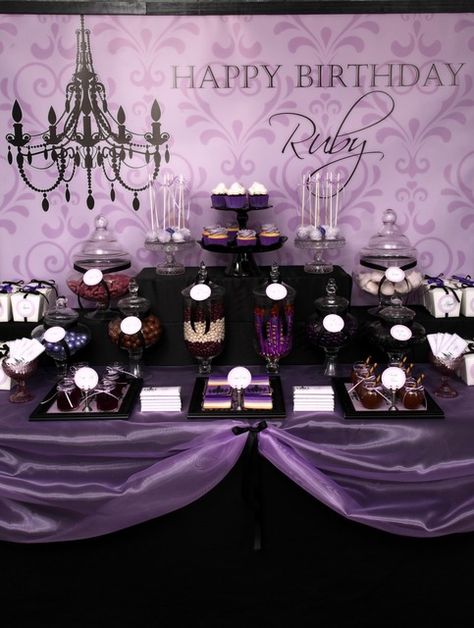 Happy birthday! Lolly Buffet, Purple Birthday, 13th Birthday Parties, Purple Party, Candy Table, 16th Birthday Party, 40th Birthday Parties, Sweet 16 Birthday, 13th Birthday