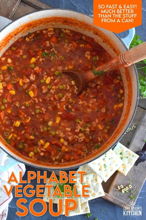 Campbells Vegetable Soup, Copycat Campbells Vegetable Soup, Campbells Alphabet Soup, Vegetarian Vegetable Soup, Veg Soup Recipes, Alphabet Pasta, Hamburger Vegetable Soup, Quick Chicken Dinner, Alphabet Soup