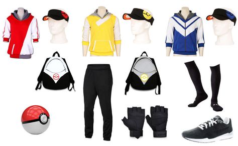 Pokemon Go Trainer Costume Pokemon Go Outfit, Pokemon Trainer Cosplay, Pokemon Trainer Costume, Trainer Outfits, Pokemon Trainer Outfits, Cool Trainers, Team Valor, Trainers Outfit, Pokemon Clothes