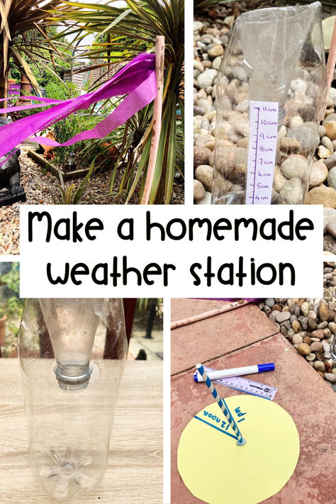 diy weather station rain gauge wind sock sundial Eyfs Weather Station, Weather Station Diy, Diy Weather Station, Weather Art For Kids, Kids Weather Activities, Weather Station For Kids, Steam For Preschool, Seasons Kindergarten, Weather Kindergarten