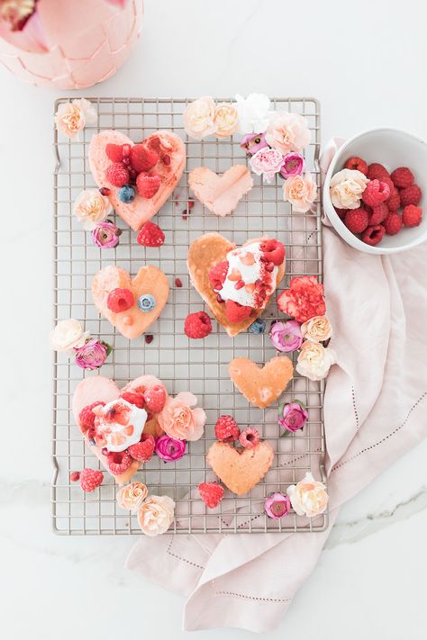 Heart Pancakes, Pancake Designs, Heart Shaped Pancakes, Valentines Brunch, Galentines Party, Mini Pancakes, Red Food Coloring, Think Food, Valentines Food