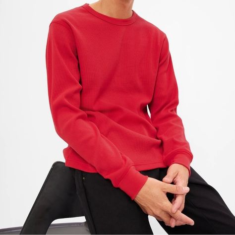 Men’s Red Waffle Long Sleeve T-Shirt Good Outfits For Guys, Long Sleeve Shirt Outfits, Good Outfits, Waffle Long Sleeve, Red Long Sleeve Shirt, Outfits For Guys, Shirt Outfits, Asian Man, Thermal Shirt