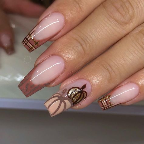 Fall Pumpkin Nails 2024: 25 Creative Ideas for Festive Nails Thanksgiving Nude Nails, Fall Nails With Rhinestones Bling, Fall Acrylic Nail Designs 2024, Almond Nails Designs Autumn, Popular Nail Designs 2024, Fall Winter Nail Ideas, Dope Nail Designs Fall 2024, Coffin Fall Nails Designs, Pink Fall Nails Designs