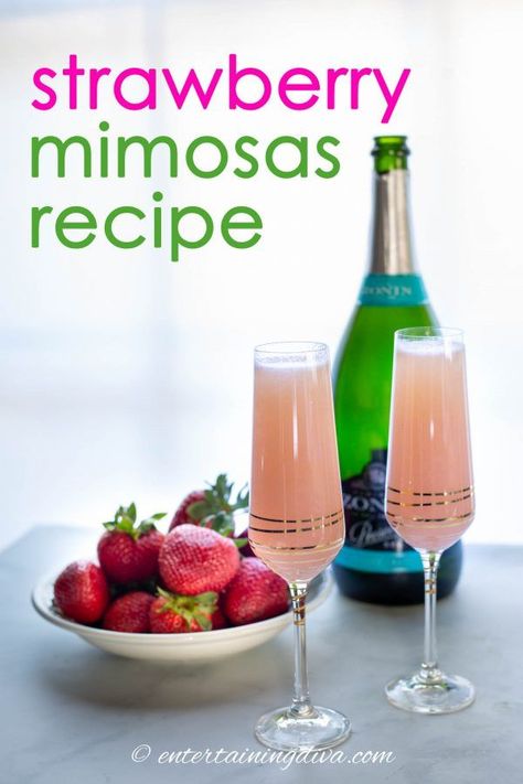 Strawberry Mimosas, Mimosas Recipe, Champagne Strawberries, Brunch Champagne, Mimosa Ingredients, Mimosas Brunch, Strawberry Mimosa, Mimosa Recipe, Jello Shot