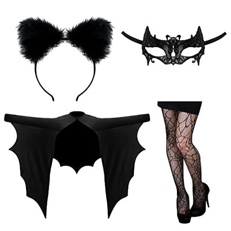 WILLBOND 4 Pcs Halloween Bat Costume Set Including Bat Cape Headband Mask Spider Stocking Women Costumes for Cosplay Party Adult Bat Costume, Halloween Bat Costume, Bat Cape, Bat Halloween Costume, Blonde Halloween Costume, Quick Halloween Costumes, Best Halloween Costumes Ever, Bat Mask, Teacher Halloween Costumes