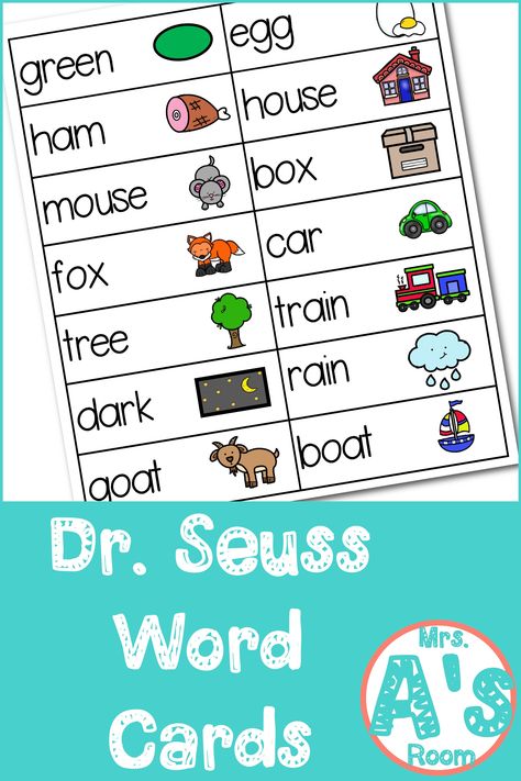 These words card sets are perfect for your writing center in your preschool or kindergarten classroom during your Dr. Seuss theme! #drseuss #preschool Preschool Writing Center Activities, Dr Seuss Preschool Theme, Dr Seuss Preschool Activities, Writing Center Preschool, Kindergarten March, Dr Seuss Theme, Dr Seuss Preschool, March Ideas, Curriculum Preschool