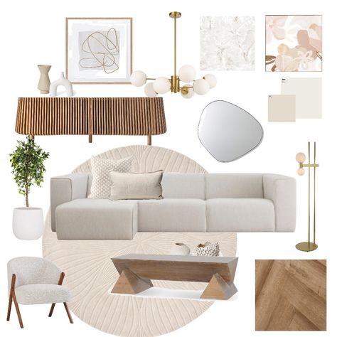 Japandi Luxury Japandi Luxury, Modern Japandi Living Room, Estilo Japandi Decoracion, Japandi Interiors Moodboard, Japandi Moodboard, Elm Coffee Table, Japandi Interiors, Design Mood Board, Pastel Bouquet