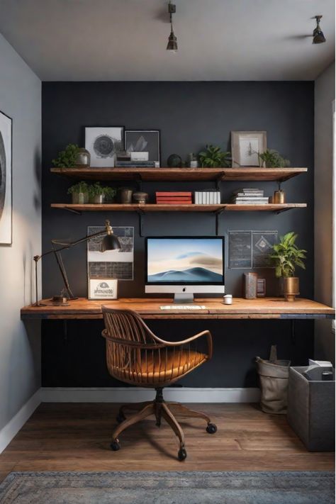 Creative apartment workspace with DIY desk and painted file cabinets Diy Home Office On A Budget, Floating Desk Diy, Small Office Ideas Home, Floating Office Desk, Bedroom Desk Ideas, Colorful Chalkboard, Apartment Hacks Diy, Diy Floating Desk, Office On A Budget