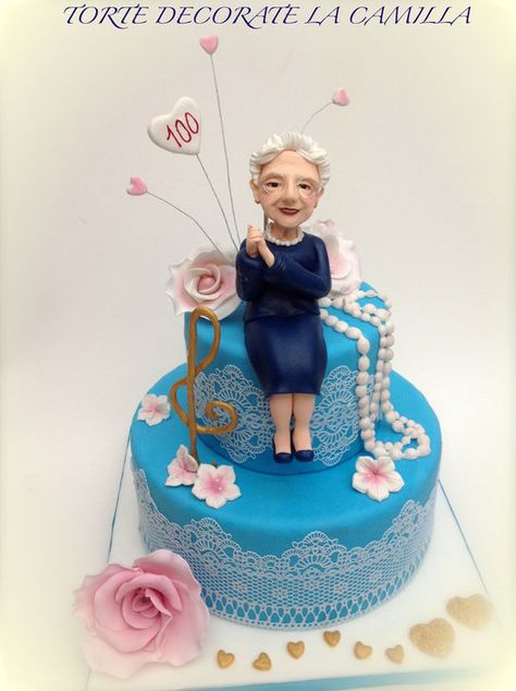 My Grandmother 100 years old cake - by LaCamilla @ CakesDecor.com - cake decorating website Grandma Birthday Cake Ideas, Cake For Grandma Birthday Ideas, Happy Birthday Grandson From Grandma, 80 Year Old Birthday Cake, Birthday Cake Grandma, 80th Birthday Cake For Grandma, Birthday Cake For Grandma, 100 Birthday Cake, Grandmother Birthday Cake