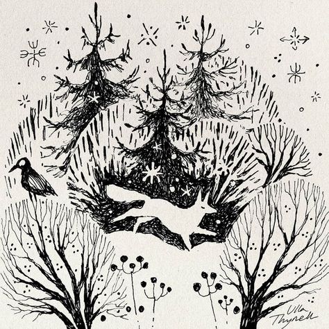 Ulla Thynell shared a photo on Instagram: “❄️✨” • See 1,192 photos and videos on their profile. Ink Forest, Ulla Thynell, Christmas Prints, A Train, Dia De Muertos, Ink Art, Christmas Art, Linocut, Drawing Inspiration