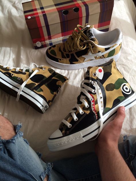 #bape #converse #sneaks #bapestar #fashion Bape Converse, Bape Star, Bape Shoes, Shoes Converse, Bathing Ape, Vans High Top Sneaker, A Bathing Ape, Vans Sk8, Most Expensive