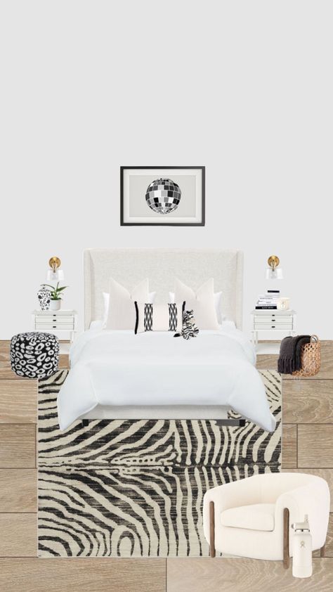 Black And White Preppy Room, Black And White Room Aesthetic Bedroom, Black And White Room Decor Bedroom Ideas, Shuffles Bedroom, Black And White Aesthetic Bedroom, Black And White Dorm Room Ideas, Bedroom Ideas Black Bed Frame, White And Gold Bedroom Aesthetic, Black And White Minimalist Bedroom