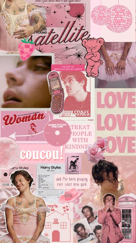 🌸🍓🪩 #harrystyles #finelinealbum #harryshouse #pink #pinkaesthetic Harry Styles Album Wallpaper, Harry Styles Pink, Album Wallpaper, Harry Aesthetic, Fine Line Harry Styles, Harry Styles Fine Line, Collage Book, One Direction Harry Styles, Phone Inspo