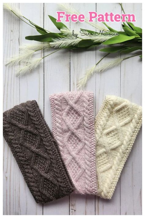 Irish Diamond Headband Free Knitting Pattern Headband Knitting Patterns, Earwarmer Knitting Patterns, Quick Knitting Projects, Knitted Headband Free Pattern, Knitted Headbands, Winter Knitting Patterns, Headband Knitting, Cable Headband, Cable Knit Headband