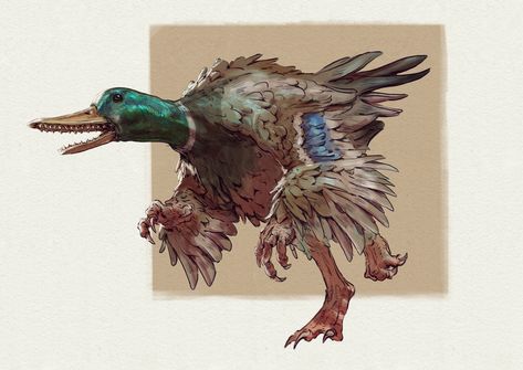 Dominik Derow - The Dragon's Garden: Giant Duck Creature Illustration, Dragon Garden, Duck Art, Dnd Monsters, Cool Monsters, Fantasy Beasts, Alien Creatures, Role Playing, Fantasy World