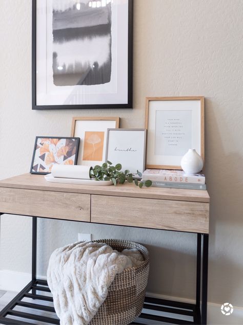 Console Table Styling, Neutral Home Decor, Table Styling, Home Decor Modern, Neutral Home, Home Styling, Vase Set, Table Style, Photo Frames