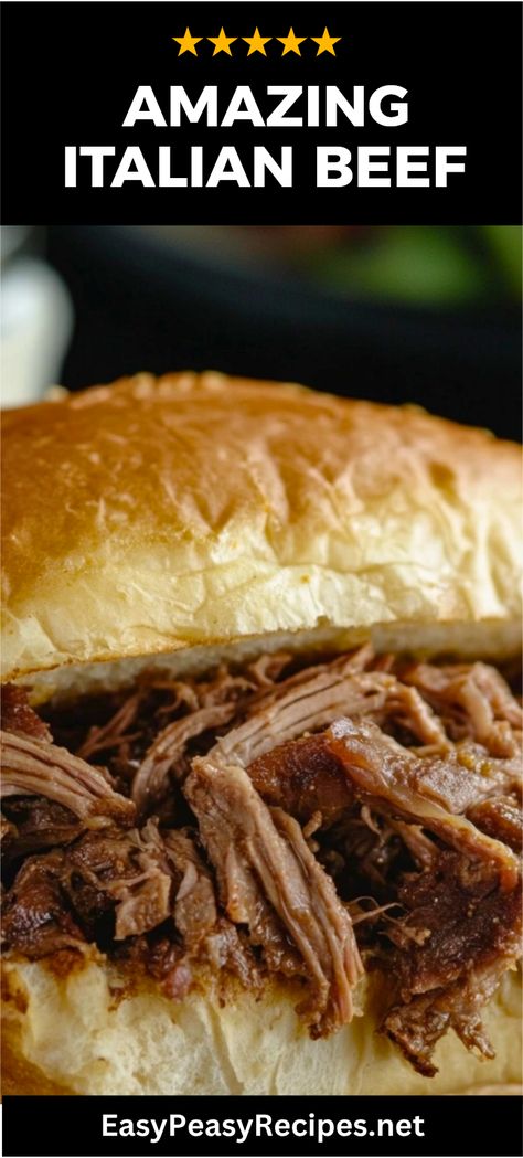 Looking for a hearty dish that melts in your mouth? This Slow Cooker Italian Beef recipe is a game changer! Perfectly seasoned and simmered to perfection, this flavor-packed beef is great for sandwiches or served over rice. Just toss in your ingredients, set it, and let the slow cooker work its magic. With simple ingredients and minimal prep time, you'll never go back to canned beef. Experience warm, comforting Italian flavors that everyone will love. Don't miss out on trying this easy and filling meal; it's sure to become a family favorite! Italian Shredded Beef Sandwiches, How To Make Italian Beef, Italian Beef In Crockpot, Easy Italian Beef Sandwiches, Crock Pot Italian Beef Sandwiches, Portillos Italian Beef Recipe Copycat, Italian Roast Beef Crock Pot, Italian Beef Seasoning, Italian Beef Sandwiches Crockpot