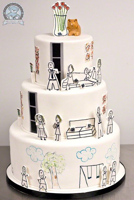 Cartoon cake Doodle Cake, Cartoon Cake, Tiered Cake, Cake Bakery, Cake Blog, Gateaux Cake, Dream Day, Painted Cakes, Cake Gallery