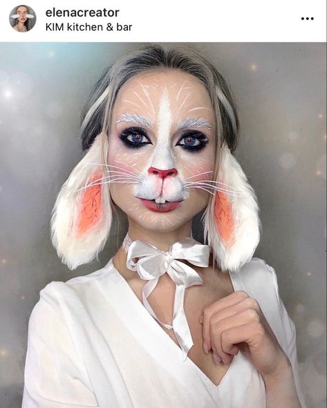 Rabbit Face Makeup, Rabbit Face Paint, Easter Bunny Makeup, White Rabbit Makeup, Bunny Face Paint, Rabbit Makeup, Alice Halloween, Alice In Wonderland Makeup, Rabbit Cosplay