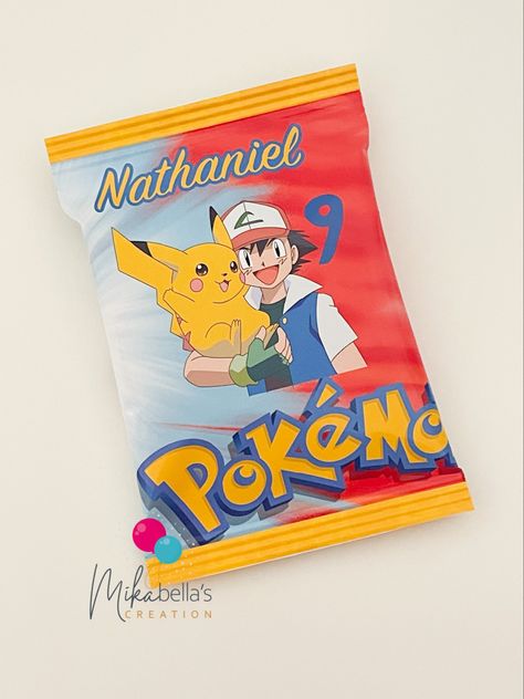 Pokemon Chip Bag, Pokemon Favor, Pokemon Party Favors, Pikachu Party, Pokemon Themed Party, Chips Bags, Pokémon Birthday, Pokemon Birthday Party, Ford Police