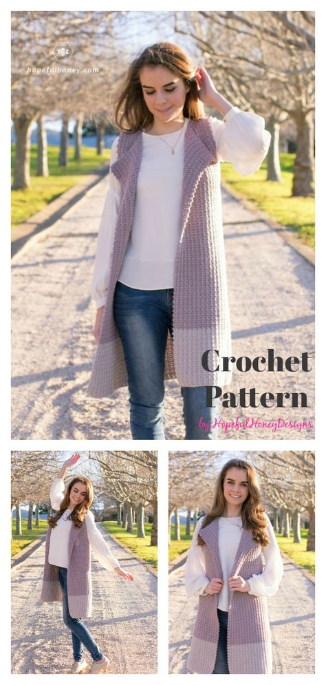 Long Sleeveless Cardigan Crochet Patterns Long Vest Pattern, Sleeveless Vest Pattern, Long Sleeveless Sweater, Crocheted Sweaters, Crochet Vest Pattern Free, Long Sleeveless Cardigan, Cardigan Sweater Pattern, Crochet Blouse Pattern, Vest Pattern Free