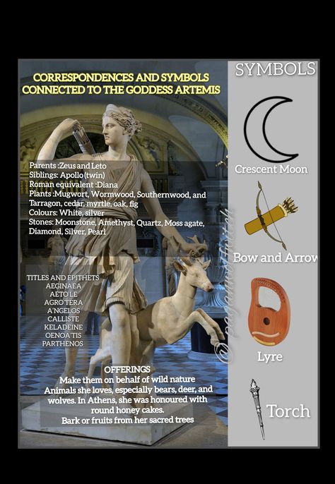 Artemis Correspondence, Symbols Of Artemis, Artemis Offerings, Artemis Symbol, Artemis Greek Goddess, Diana Goddess, Moon Goddesses, Goddess Artemis, Artemis Goddess