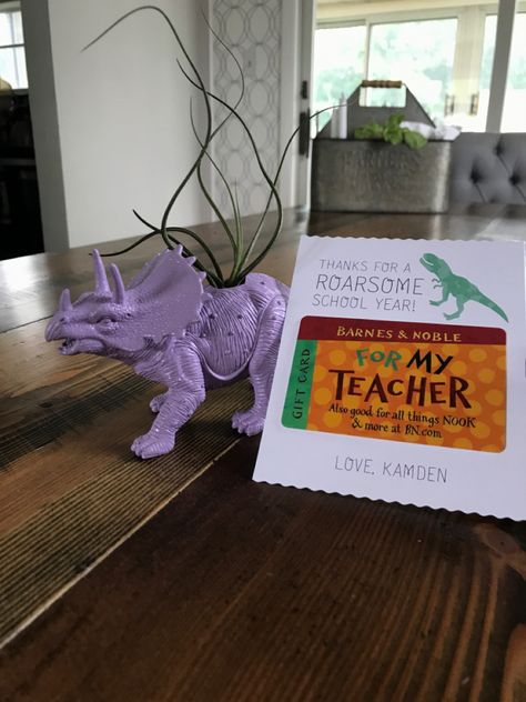 A cute little [low maintenance] air plant in a plastic dinosaur toy. Perfect for a teacher’s classroom. Thanks for a “roarsome” / “DINOmite” year. Dinosaur Teacher Appreciation, Plastic Dinosaurs, Dinosaur Theme, Dinosaur Toys, Teacher Appreciation Week, Barnes And Noble, Teacher Gift, Teacher Appreciation, School Year