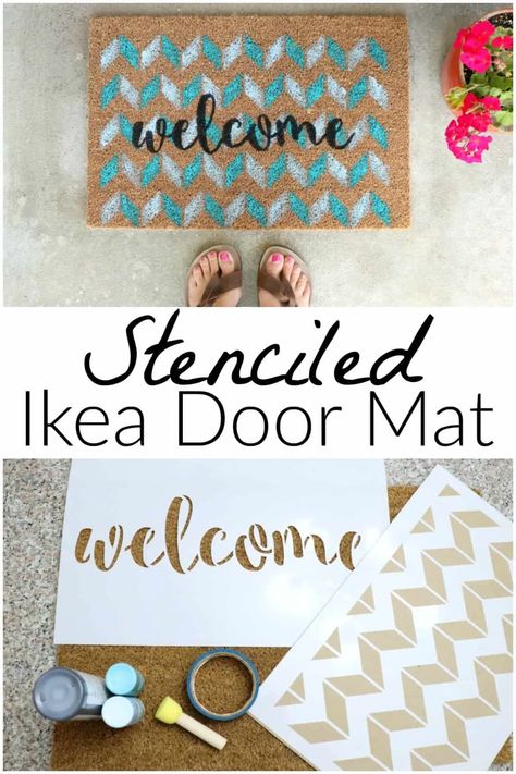 Stenciled Ikea Door Mat Ikea Door, Stenciled Doors, Welcome Stencil, Diy Christmas Gifts For Family, Stencil Projects, Blanket Diy, Pinterest Diy, Stencil Patterns, Silhouette Ideas