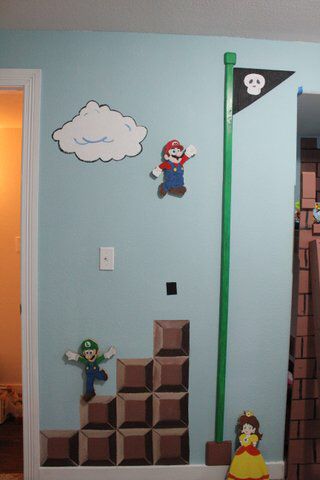 Mario Bros Room, Nintendo Room, Mario Bedding, Super Mario Room, Mario Room, Mario Theme, Boys Game Room, Super Mario Bros Birthday Party, Kids Shared Bedroom