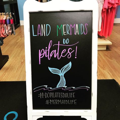 #Repost: @sarahissketchy . Land mermaids have all the fun! . . . #clubpilates #clubpilateslakeville #chalkboard #chalkboardart #dopilatesdolife #pilates #pilatesreformer #mermaidlife  #landmermaid #disney #ariel #cedarmarkers #chalklettering #chalkmarkers #pilateslovers #pilateslife #handletteringpractice #handlettering #modernscript #brushlettering Pilates Chalkboard Art, Pilates Board, Club Pilates, Halloween Chalkboard, Mermaid Sign, Chalk Sign, Hand Lettering Practice, Chalk Lettering, Chalkboard Ideas