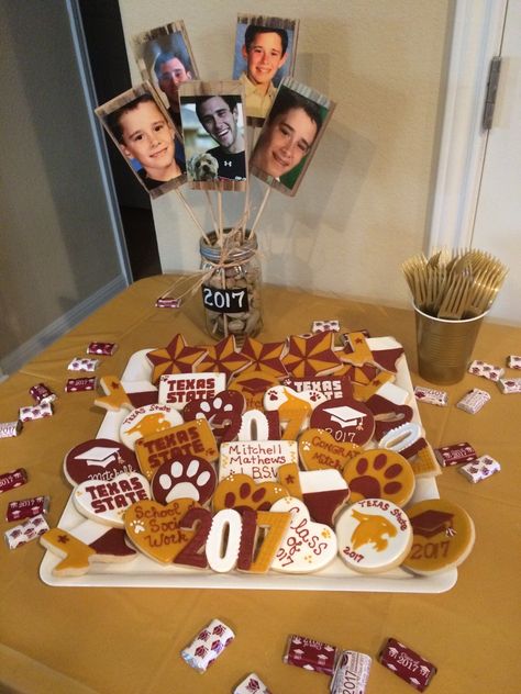 Football Treats, College Grad Party, Cookie Decorating Icing, University Graduation, Texas State University, Kids Graduation, Graduation Cookies, Parenting Done Right, College Kids