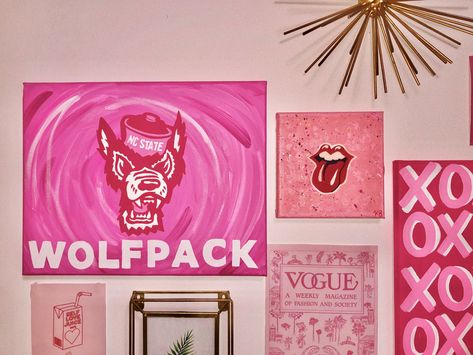 Nc State Painting, Nc State Dorm, Ncsu Wolfpack, College Canvas Art, Dorm Canvas, Dorm Paintings, College Canvas, College Poster, College Living