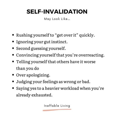 Self-invalidation refers to the process of denying, belittling, or dismissing one's own thoughts, emotions, or experiences. It involves disregarding or minimizing one's internal experiences, such as feelings, thoughts, and perceptions, often due to a lack of self-esteem, self-doubt, or a desire to conform to external expectations. This can lead to feelings of self-doubt, diminished self-worth, and a disconnect from one's authentic self. #loveyourself #selflove #loveurself #selfcarelove #love... Self Invalidation, Lack Of Emotion, Self Differentiation, Mental Health First Aid, Understanding Emotions, Feeling Defeated, Mental Health Therapy, Positive Mental Health, Worth Quotes