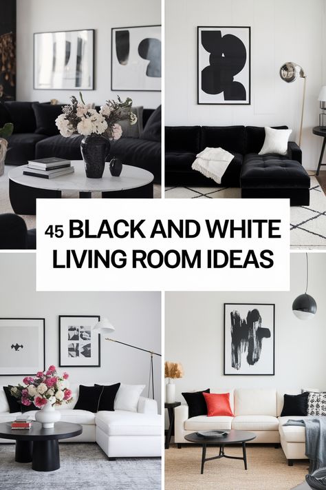 White black living room ideas offer a bold and dramatic aesthetic.  The contrast between the two colors adds a sense of depth and dimension to the space. Explore these designs for inspiration on incorporating white black elements into your living room. From a white sofa with black accents to a black coffee table with white accents, these designs showcase the versatility of a white black color palette. White Black Living Room Ideas, Black And White Living Room Decor Ideas, White Black Living Room, White Living Room Designs, Black And White Living Room Ideas, Black Living Room Ideas, White Slipcover Sofa, Dramatic Aesthetic, Striped Accent Wall