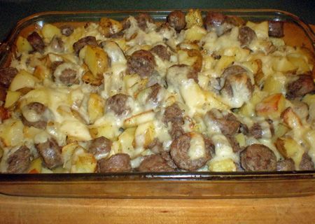 Brat Casserole (with sauerkraut, potatoes and swiss cheese) Brat Casserole, Sauerkraut Potatoes, Sausage Casseroles, Brats And Sauerkraut, Brat Sausage, Sausage Potato Casserole, Brats Recipes, Sausage Sauerkraut, Bratwurst Recipes