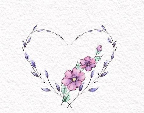 Violet Flower Heart Tattoo, Lavender Heart Tattoo, Heart Wreath Tattoo, Flower Memorial Tattoo, Aster Tattoo, Memorial Tattoos Mom, Heart Flower Tattoo, Tattoos Mom, Fingerprint Tattoos