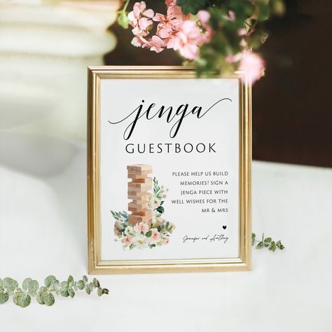 Jenga Wedding Guest Book, Wedding Jenga, Jenga Wedding, Guest Book Sign Wedding, Welcome Table, Bar Menu Wedding, Wedding Guest Book Sign, Photo Guest Book, Guest Book Sign