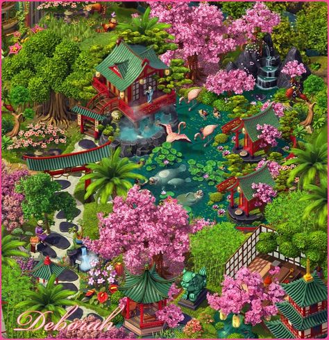 Island Decoration Ideas, June's Journey Island, Junes Journey, Japanese Decor, Island Decor, Zen Garden, Fun Games, Game Design, Decoration Ideas