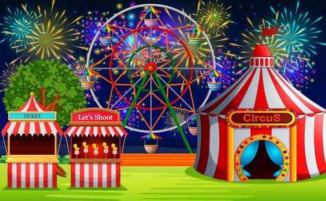 Cartoon Playground, Fireworks Cartoon, Firework Illustration, Tent Backdrop, Social Media Photo Booth, Playground Photography, Background For Kids, Decoration Studio, Circus Illustration