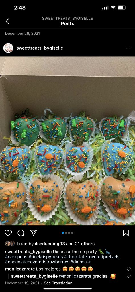 Dino Strawberries, Dinosaur Rice Crispy Treats, Dinosaur Strawberries, Jurassic World Treat Table, Dinosaur Rice Krispie Treats, Rice Krispie Dinosaur Eggs, Chocolate Covered Strawberries Dinosaur, Dinasour Birthday, Dino Birthday Party