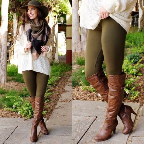 Olive Green Fleece Leggings One Size-Fits 2 To 12 Color: Olive Green Material: 92% Nylon 8% Spandex Olive Sweater Outfit, Olive Green Leggings Outfit, Colored Leggings Outfit, Green Leggings Outfit, Fall Business Casual Outfits, Olive Leggings, Pants Outfit Fall, Fleece Lined Leggings, Lined Leggings